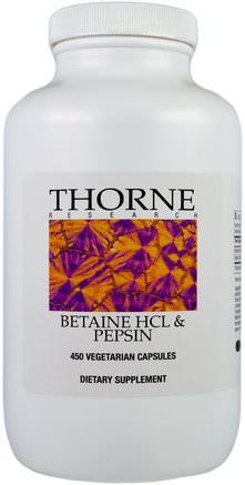 Betaine HCL & Pepsin, 450 Vegetarian Capsules by Thorne Research-Kosttillskott, Betaine Hcl