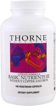 Citrate Formula, Basic Nutrients III, Without Copper and Iron, 180 Vegetarian Capsules by Thorne Research-Vitaminer, Multivitaminer, Mineraler, Multimetaller