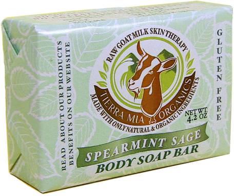 Raw Goat Milk Skin Therapy, Body Soap Bar, Spearmint Sage, 4.2 oz by Tierra Mia Organics-Bad, Skönhet, Tvål