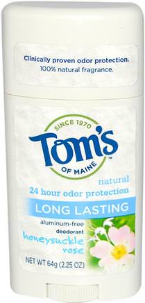 Natural Long Lasting Deodorant, Aluminum-Free, Honeysuckle Rose, 2.25 oz (64 g) by Toms of Maine-Bad, Skönhet, Deodoranta Kvinnor