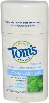 Natural Long Lasting Deodorant, Aluminum-Free, Maine Woodspice, 2.25 oz (64 g) by Toms of Maine-Bad, Skönhet, Deodorant