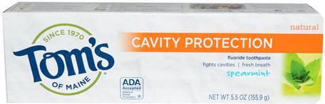 Cavity Protection Fluoride Toothpaste, Spearmint, 5.5 oz (155.9 g) by Toms of Maine-Bad, Skönhet, Tandkräm