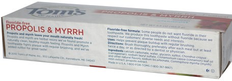 Propolis & Myrrh, Fluoride-Free Toothpaste, Cinnamint, 5.5 oz (155.9 g) by Toms of Maine-Bad, Skönhet, Tandkräm