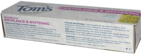 Natural Antiplaque & Whitening Toothpaste, Fluoride-Free, Fennel, 5.5 oz (155.9 g) by Toms of Maine-Bad, Skönhet, Tandkräm, Oral Tandvård, Tandblekning