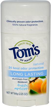 Natural Long Lasting Deodorant, Aluminum-Free, Fresh Apricot, 2.25 oz (64 g) by Toms of Maine-Bad, Skönhet, Deodorant
