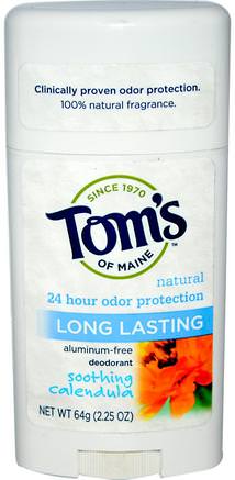 Natural Long Lasting Deodorant, Aluminum-Free, Soothing Calendula, 2.25 oz (64 g) by Toms of Maine-Bad, Skönhet, Deodorant, Ansiktsvård, Solskyddssolskydd, Kalendula