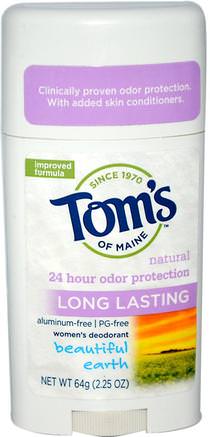 Natural Long Lasting, Aluminum-Free, Womens Deodorant, Beautiful Earth, 2.25 oz (64 g) by Toms of Maine-Bad, Skönhet, Deodorant
