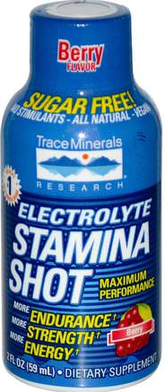 Electrolyte Stamina Shot, Berry, 2 fl oz (59 ml) by Trace Minerals Research-Sport, Fyllning Av Elektrolytdryck