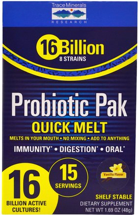 Probiotic Pak, Quick Melt, Vanilla, 15 Stick Packs, 1.69 oz (48 g) by Trace Minerals Research-Kosttillskott, Probiotika