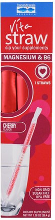 Vita Straw, Magnesium & B6, Cherry Flavor, 7 Straws, 1.28 oz (36.4 g) by Trace Minerals Research-Kosttillskott, Mineraler, Magnesium