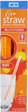 Vita Straw, Multivitamin, Orange Flavor, 7 Straws, 1.28 oz (36.4 g) by Trace Minerals Research-Kosttillskott, Mineraler, Magnesium
