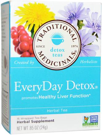 Detox Teas, EveryDay Detox, 16 Wrapped Tea Bags.85 oz (24 g) by Traditional Medicinals-Mat, Örtte, Detox