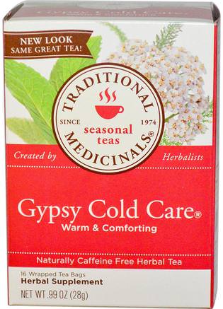 Seasonal Teas, Gypsy Cold Care, Naturally Caffeine Free, 16 Wrapped Tea Bags.99 oz (28 g) by Traditional Medicinals-Hälsa, Kall Influensa Och Virus, Kall Och Influensa