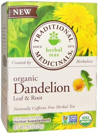 Herbal Teas, Organic Dandelion Leaf & Root Tea, Naturally Caffeine Free, 16 Wrapped Tea Bags.99 oz (28 g) by Traditional Medicinals-Mat, Örtte, Maskros Te