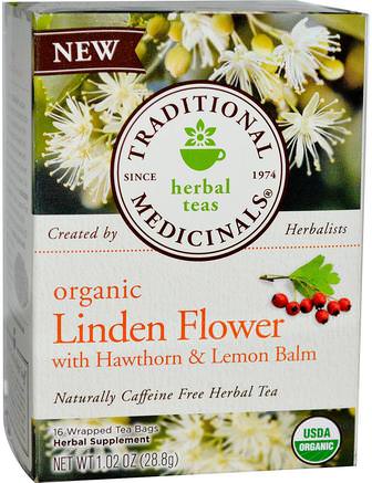 Herbal Teas, Organic Linden Flower, Naturally Caffeine Free, 16 Tea Bags, 1.02 oz (28.8 g) by Traditional Medicinals-Sverige