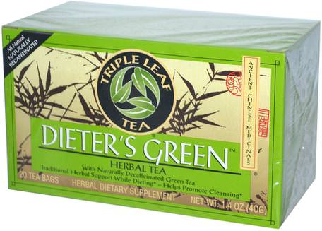 Dieters Green, Herbal Tea, Decaf, 20 Tea Bags, 1.4 oz (40 g) by Triple Leaf Tea-Kosttillskott, Antioxidanter, Grönt Te