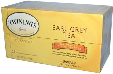Classics, Earl Grey, Decaffeinated, 25 Tea Bags, 1.54 oz (43 g) by Twinings-Mat, Örtte, Earl Grå Te