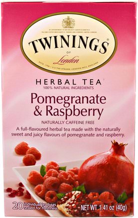 Herbal Tea, Pomegranate & Raspberry, Caffeine Free, 20 Tea Bags, 1.41 oz (40 g) by Twinings-Mat, Örtte