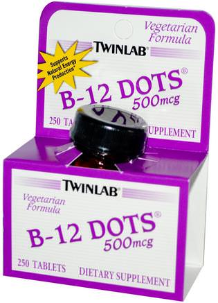 B-12 Dots, 500 mcg, 250 Tablets by Twinlab-Vitaminer, Vitamin B, Vitamin B12