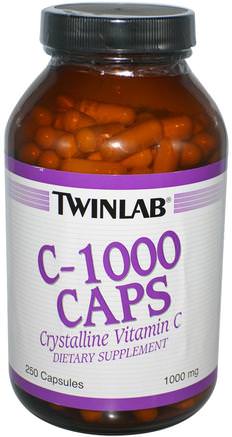 C-1000 Caps, Crystalline Vitamin C, 1000 mg, 250 Capsules by Twinlab-Vitaminer, Vitamin C