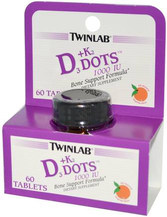 D3 Dots + K2, All-Natural Tangerine Flavor, 60 Tablets by Twinlab-Vitaminer, Vitamin D3, Vitamin K