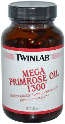 Mega Primrose Oil 1300, 60 Softgels by Twinlab-Kosttillskott, Efa Omega 3 6 9 (Epa Dha), Kvicksilverolja, Mjölkgeler För Kvälls Primrosolja