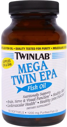 Mega Twin EPA Fish Oil, 1200 mg, 60 Softgels by Twinlab-Kosttillskott, Efa Omega 3 6 9 (Epa Dha), Epa