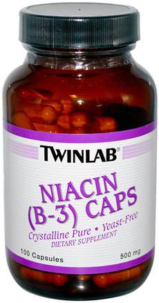Niacin (B-3) Caps, 500 mg, 100 Capsules by Twinlab-Vitaminer, Vitamin B, Vitamin B3, Vitamin B3 - Niacin