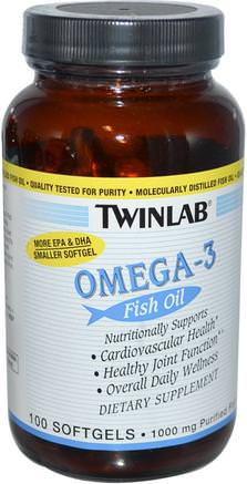 Omega-3 Fish Oil, 100 Softgels by Twinlab-Kosttillskott, Efa Omega 3 6 9 (Epa Dha), Fiskolja, Omega 369 Caps / Tabs