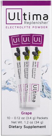 Ultima Replenisher Electrolyte Powder, Grape, 10 Packets, 0.12 oz (3.4 g) Each by Ultima Health Products-Sport, Fyllning Av Elektrolytdryck