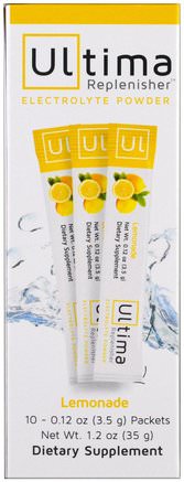 Ultima Replenisher Electrolyte Powder, Lemonade, 10 Packets, 0.12 oz (3.5 g) Each by Ultima Health Products-Sport, Fyllning Av Elektrolytdryck
