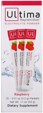 Ultima Replenisher Electrolyte Powder, Raspberry, 10 Packets, 0.11 oz (3.2 g) Each by Ultima Health Products-Sport, Fyllning Av Elektrolytdryck