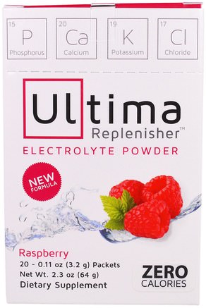Ultima Replenisher Electrolyte Powder, Raspberry, 20 Packets, 0.11 oz (3.2 g) Each by Ultima Health Products-Sport, Fyllning Av Elektrolytdryck