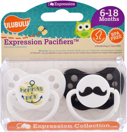 Expression Pacifiers, Mommas Boy, Mustache, 6-18 Months, 2 Pacifiers by Ulubulu-Barns Hälsa, Bebis, Barn