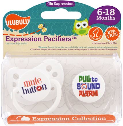 Expression Pacifiers, Mute, Pull, 6-18 Months, 2 Pacifiers by Ulubulu-Barns Hälsa, Bebis, Barn