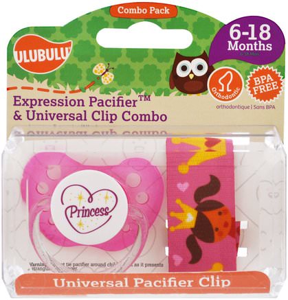 Expression Pacifiers & Universal Clip Combo, Princess, 6-18 Months, 2 Pieces by Ulubulu-Barns Hälsa, Bebis, Barn