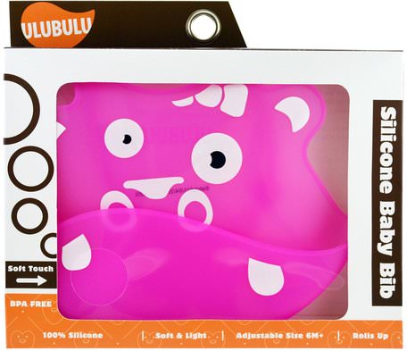 Silicone Baby Bib, Pink Hippo, 1 Piece by Ulubulu-Barns Hälsa, Babyfodring