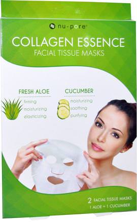 Collagen Essence Facial Tissue Mask, Fresh Aloe / Cucumber, 2 Masks by Nu-Pore-Skönhet, Ansiktsmasker, Arkmaskar