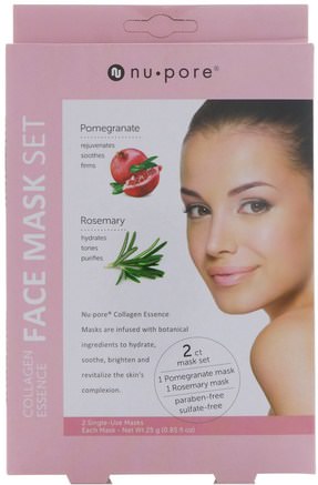 Collagen Essence Facial Tissue Masks, Natural Herb & Pomegranate, 2 Masks by Nu-Pore-Skönhet, Ansiktsmasker, Arkmaskar