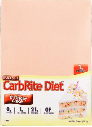 Doctors CarbRite Diet Bar, Birthday Cake, 12 Bars, 2 oz (56.7 g) Each by Universal Nutrition-Sport, Protein Barer