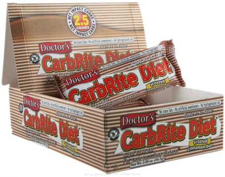 Doctors CarbRite Diet Bar, Sugar Free, Frosted Cinnamon Bun, 12 Bars, 2.00 oz (56.7 g) Each by Universal Nutrition-Sport, Protein Barer