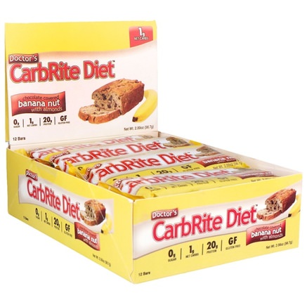 Doctors CarbRite Diet, Sugar Free, Chocolate Covered Banana Nut, 12 Bars, 2 oz (56.7 g) Each by Universal Nutrition-Sport, Protein Barer