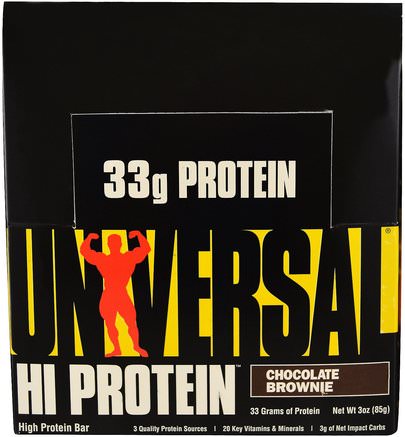 Hi Protein Bar, Chocolate Brownie, 16 Bars, 3 oz (85 g) Each by Universal Nutrition-Proteinstänger