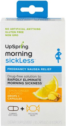 Morning Sickless, Lemon-Ginger Flavored, 10 Capsules & 10 Drops by UpSpring-Hälsa, Graviditet, Barns Hälsa