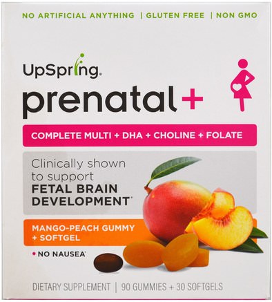 Prenatal +, Mango-Peach Gummy + Softgel, 90 Gummies + Softgels by UpSpring-Vitaminer, Prenatala Multivitaminer