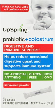 Probiotic + Colostrum, Unflavored Powder, 30 Packets, 0.74 oz (21 g) Each by UpSpring-Barns Hälsa, Kosttillskott, Probiotika För Barn
