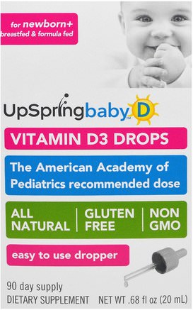 Vitamin D3 Drops, Baby.68 fl oz (20 ml) by UpSpring-Vitaminer, Vitamin D3, Vitamin D3 Vätska, Barns Hälsa