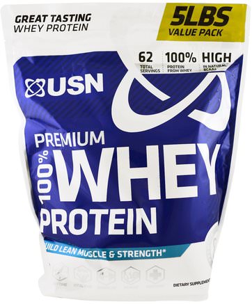 100% Premium Whey Protein, Chocolate, 5 lbs (2.27 kg) by USN-Kosttillskott, Vassleprotein