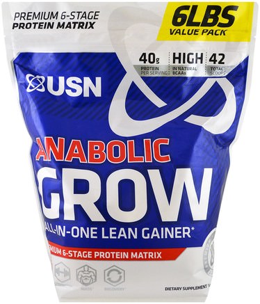 Anabolic Grow, Chocolate, 6 lbs (2.73 kg) by USN-Kosttillskott, Anabola Kosttillskott, Protein