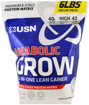 Anabolic Grow, Cinnamon Bun, 6 lbs (2.73 kg) by USN-Kosttillskott, Anabola Kosttillskott, Protein